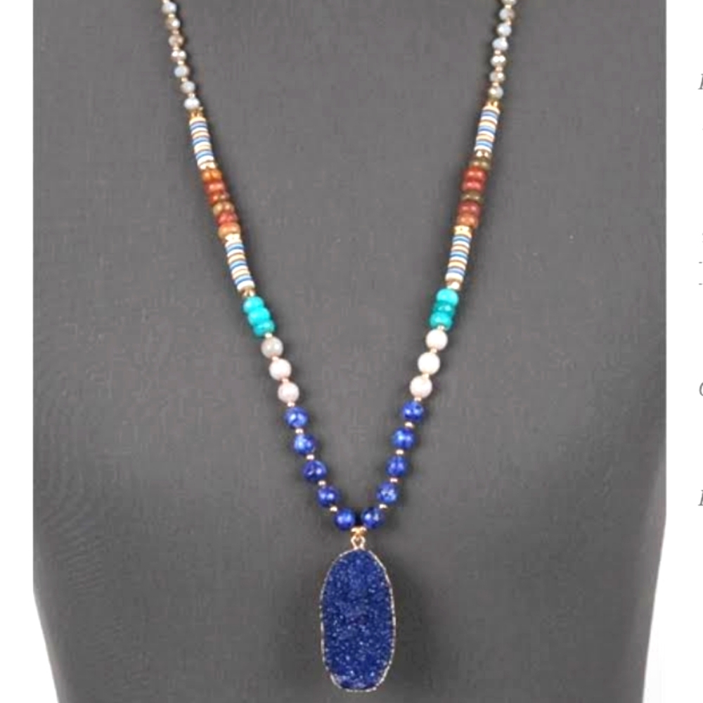 Navy Druzy Stone Long Necklace